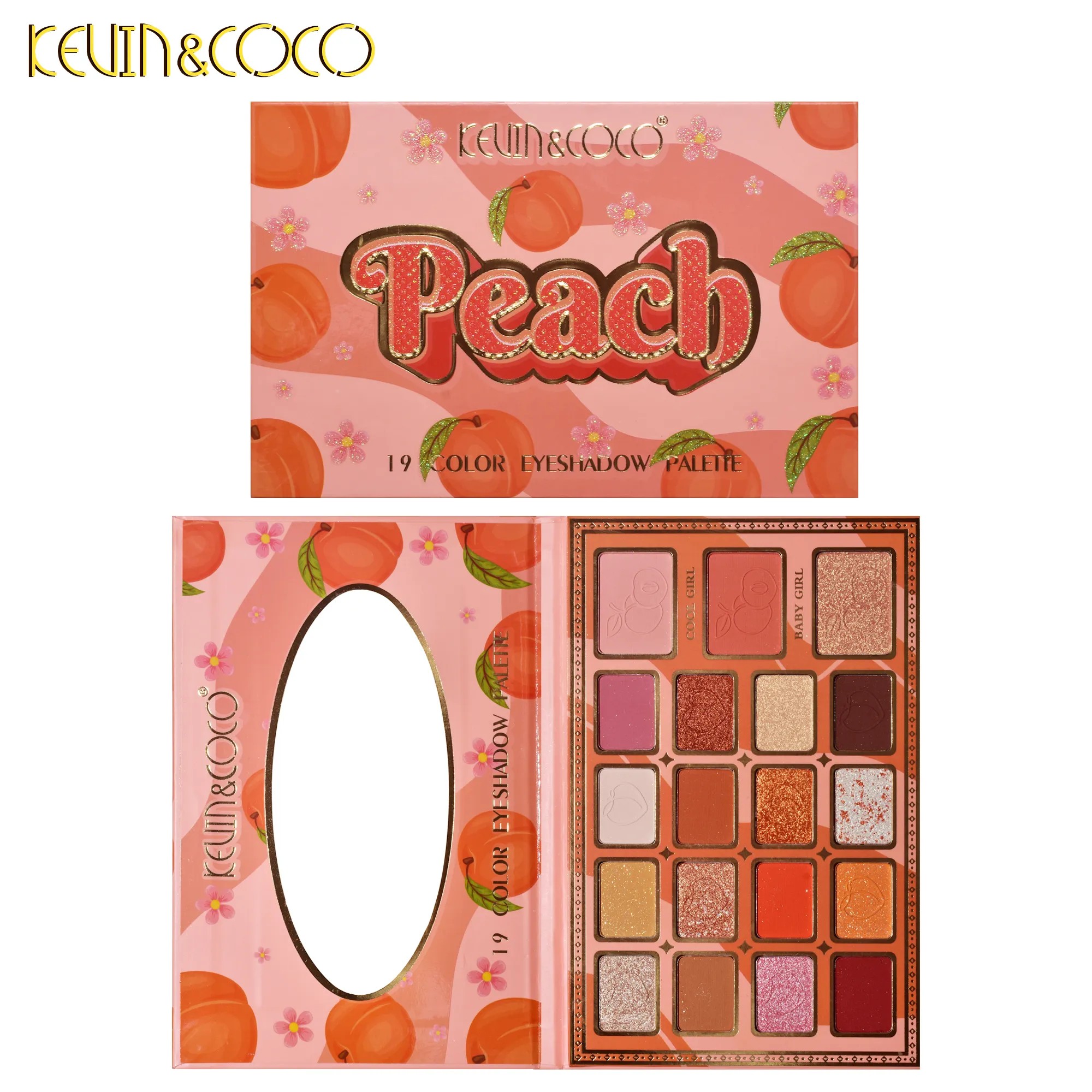 Palete de Machiaj, KEVIN & COCO, Peach, Fard de Pleoape, 19 culori, 19x13x1.5 cm [2]
