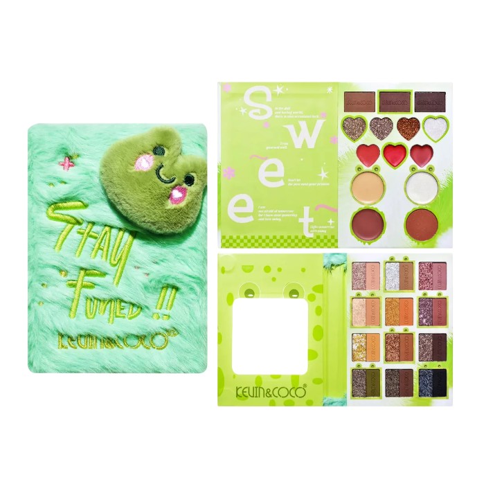 ✨TOATE PRODUSELE✨ - Set de Machiaj Kevin&Coco, 38 culori, Fard Ochi, Iluminatoare si Contouring, Husa Pufoasa, Model Broscuta, 17.3x12.5x5 cm, Multicolor