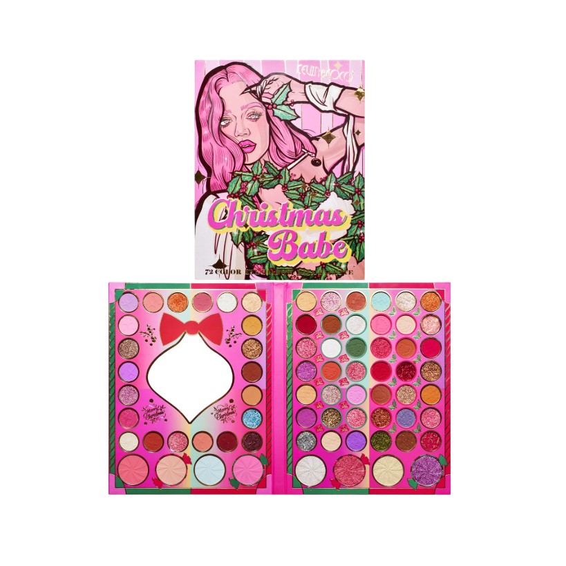 ✨TOATE PRODUSELE✨ - Set de Machiaj Kevin&Coco, 72 de Culori, Paleta de Farduri, Iluminatoare, Blush, Model Christmas Babe, Oglinda Glob, 25.5x20x1.7 cm, Multicolor