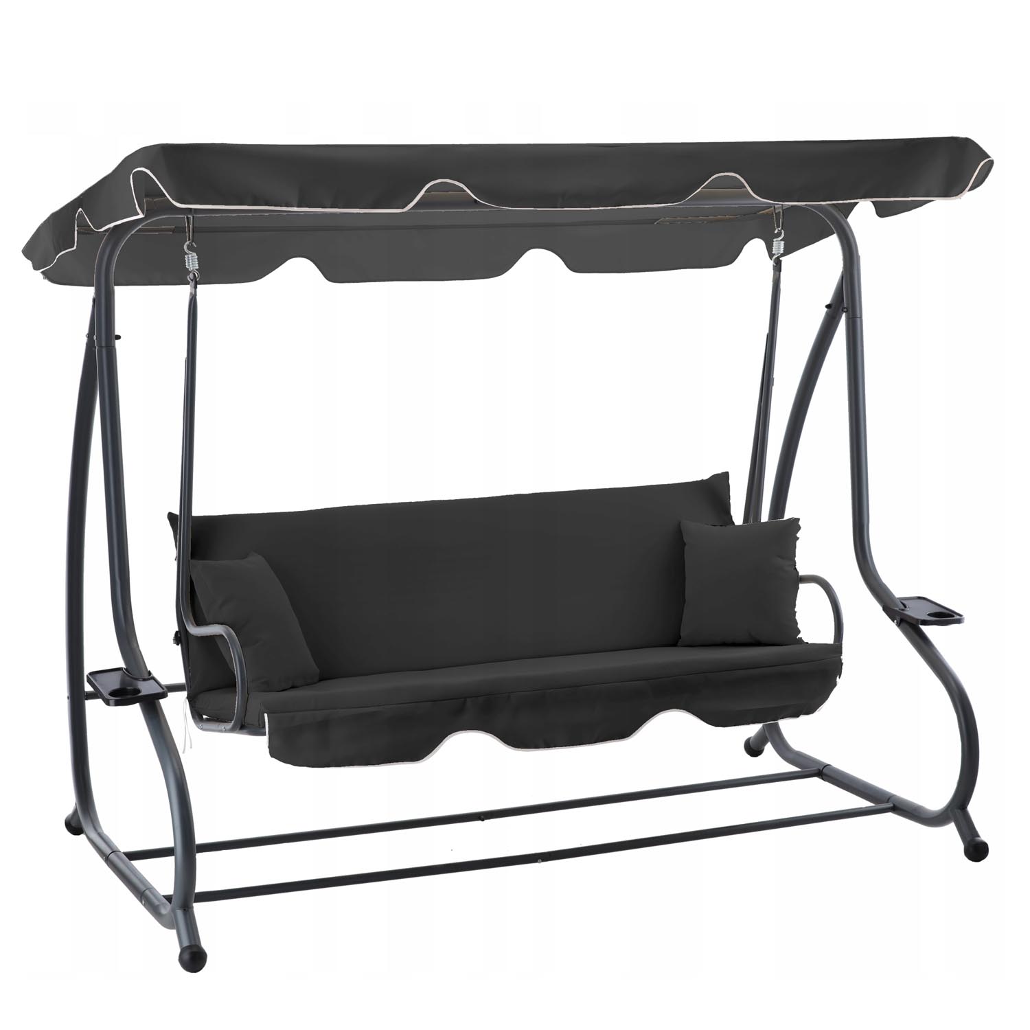 Balansoare de gradina - Leagan gradina 3 locuri cu baldachin reglabil, perne si suport pahare, 210x120x170 cm, gri inchis