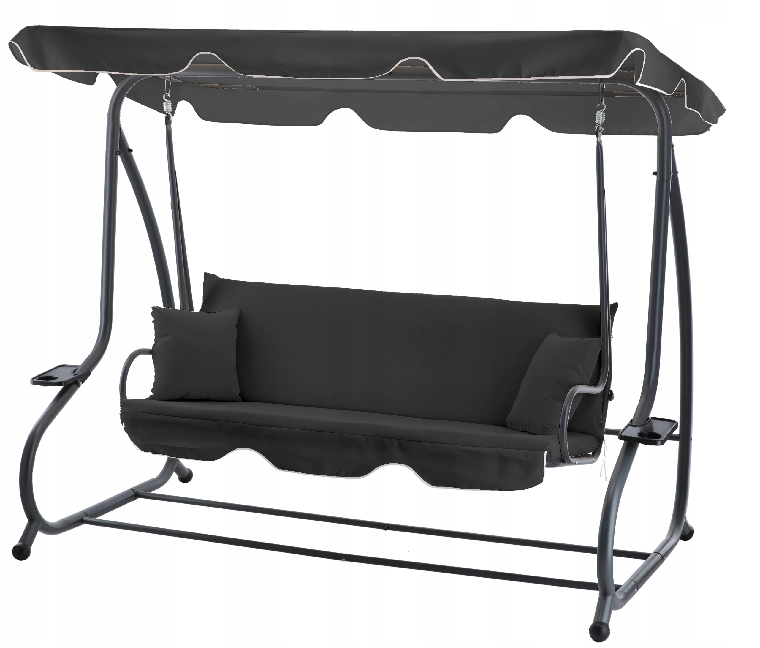 Leagan gradina 3 locuri cu baldachin reglabil, perne si suport pahare, 210x120x170 cm, gri inchis [9]