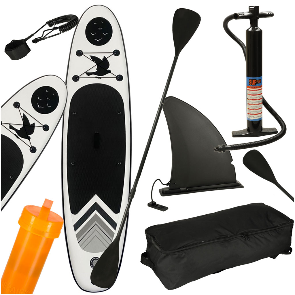Timp liber - Placa Stand up paddle SUP gonflabila cu vasla, pompa si accesorii, 320x80x19 cm, 150 kg, gri