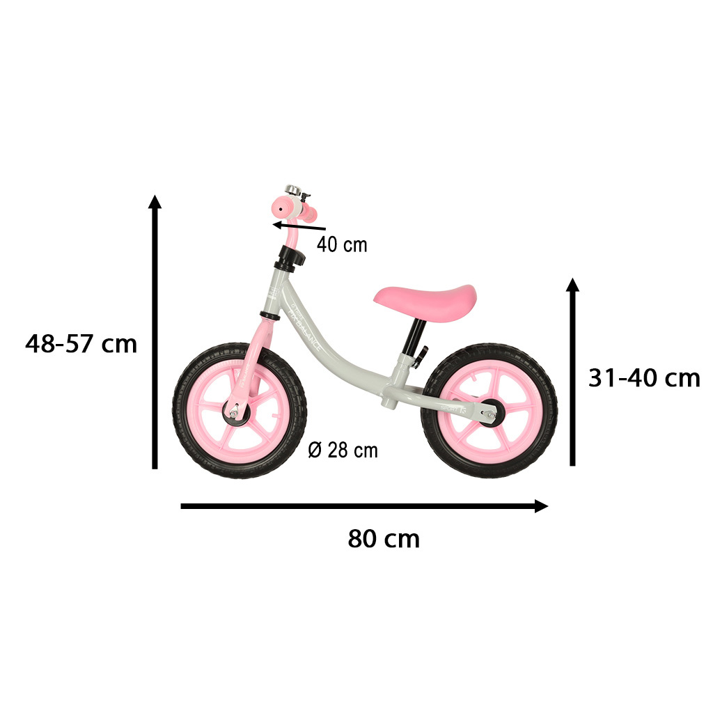 Bicicleta fara pedale pentru copii 80x40x57 cm, reglabila, roti din spuma, 1.8 kg, gri roz [2]