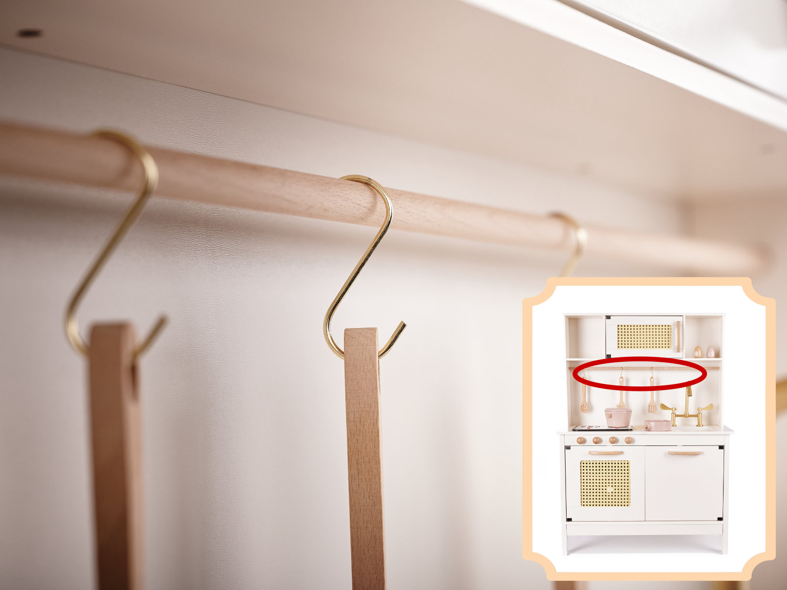 Bucatarie din lemn pentru copii 100x68x29 cm, cu accesorii si efecte luminoase, stil retro, MDF si plastic, boho, crem [8]