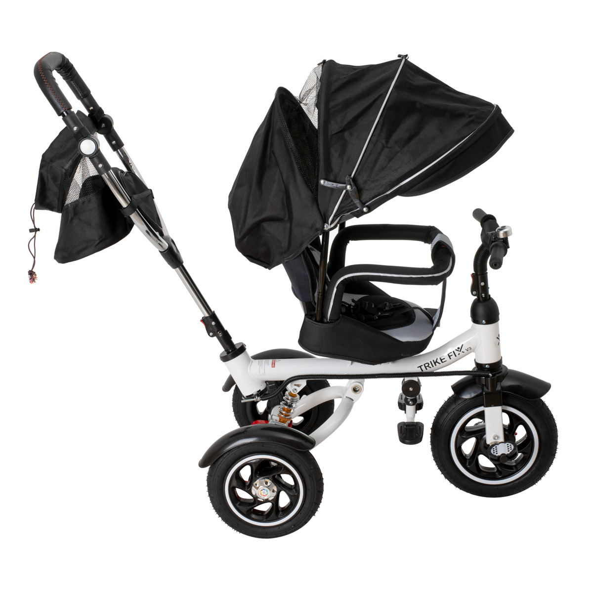 Tricicleta 3in1 105x52x94 cm, sezut rotativ 360°, roti fara aer, copertina reglabila, negru [43]