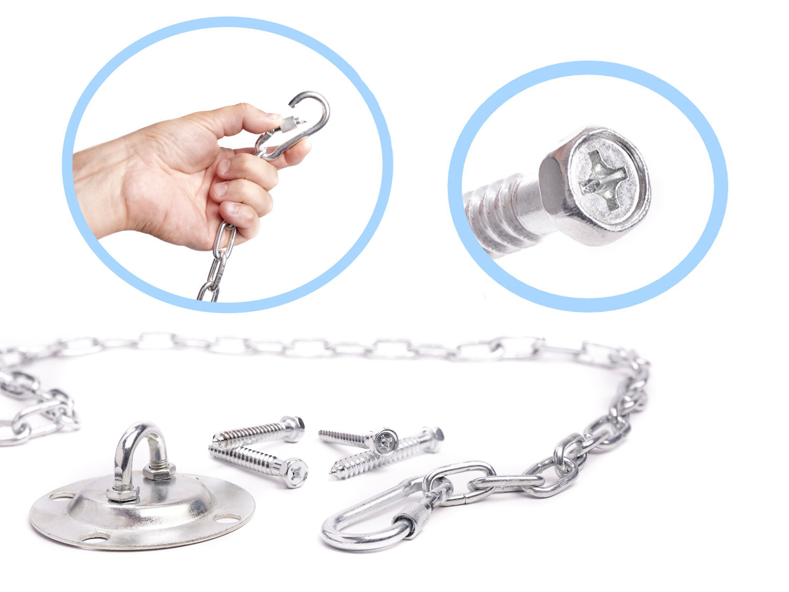 Set de montaj pentru leagan sau hamac – suport tavan, lant 150 cm, otel zincat [3]