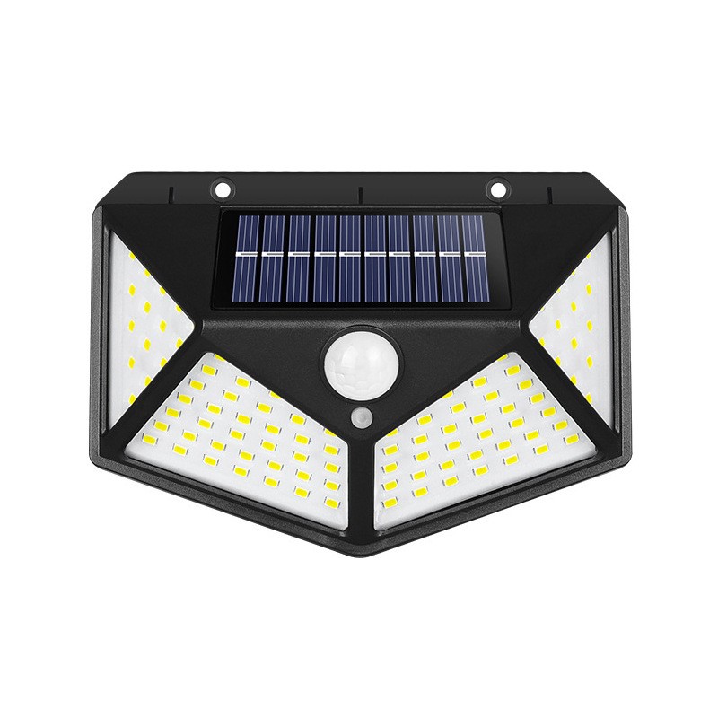 Lampi solare - Lampa cu incarcare solara pentru exterior, 100 LED cu distanta de inductie, montaj pe perete, fara cabluri, cu 4 fete, 