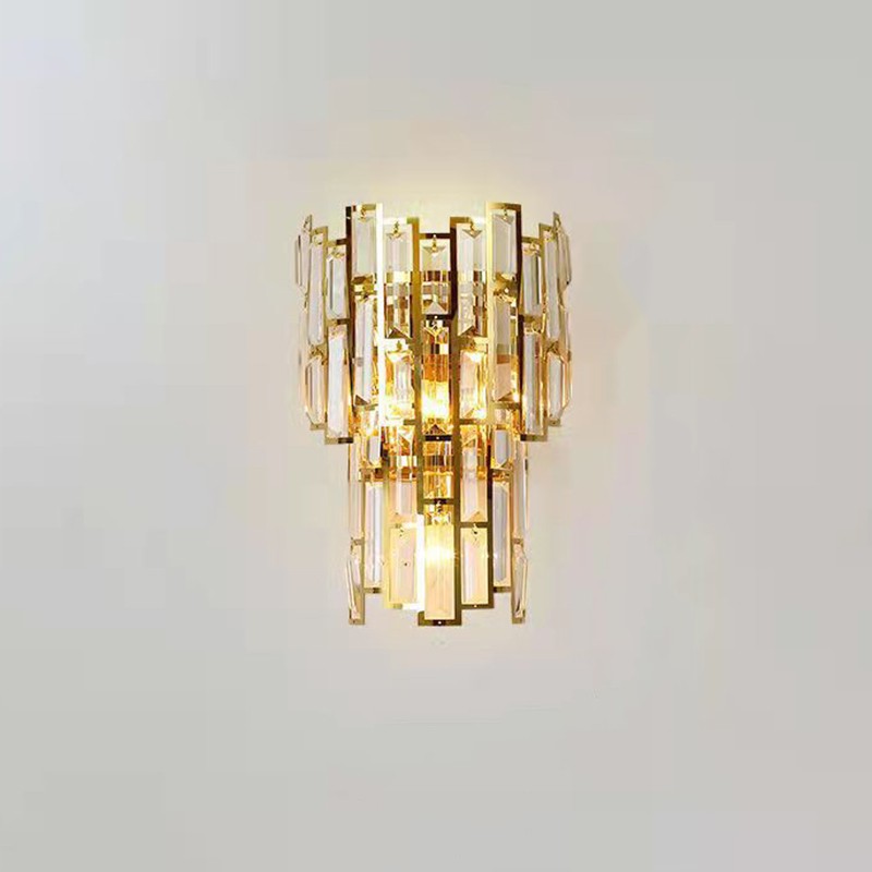 ✨TOATE PRODUSELE✨ - Lampa de Perete in Interior, , Lampa de Lux pentru Decor de Interior, Corp de Iluminat Tip aplica, din Inox Auriu si Cristal, Lumina Calda Rece Neutra, 39x24 cm, Ideal pentru Camere Mici si Medii, Auriu