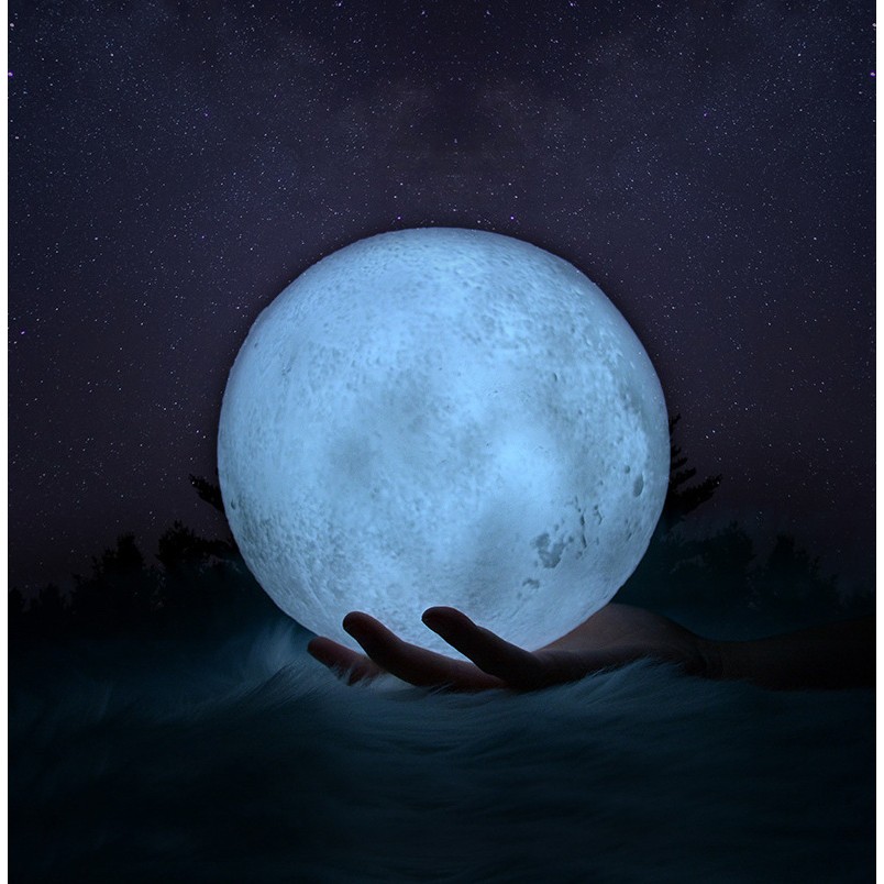 Lampa de veghe luna 3D Moon Light, lumina multicolora cu LED, 7 culori ,schimbare culoare prin atingere,, alimentare baterii, fara acumulator, stand din plastic inclus, 15 cm,  [4]