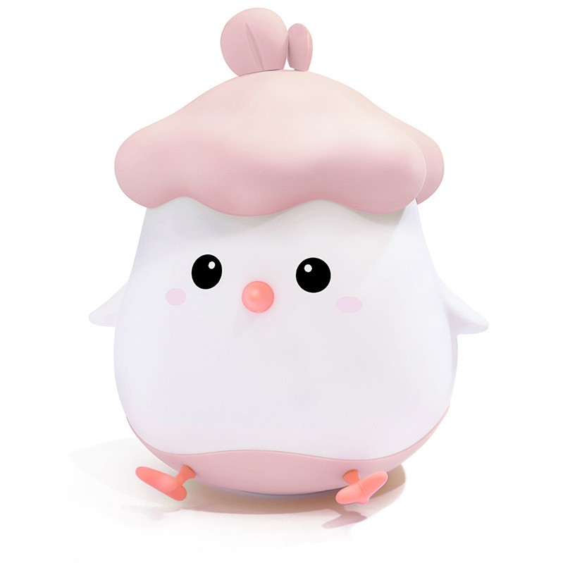 ✨TOATE PRODUSELE✨ - Lampa de Veghe pentru Copii, , din Silicon, Senzor Tactil, Model Pui, Lumina Calda, Protectie pentru Ochi, Incarcare USB, Capacitate Baterie Incorporata 800mAh, 11 x 10 x 12.4 cm, Roz