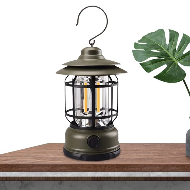 Lampa portabila camping, Felinar Vintage cu carlig, ABS, Iluminare 21 COB LED, Intensitate reglabila, 5W, , Verde [4]