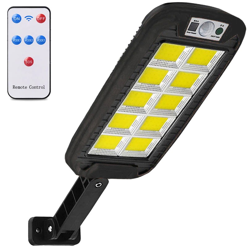 Lampi solare - Lampa Solara De Exterior LED , 36 cm x 11.5 cm, kit montare inclus, 2880 Lumeni 120 COB LED 24 W - echivalent 192 W bec incadescent, IP65, Senzor de Miscare, 3 moduri de iluminare, Senzor de Lumina, 10 Grile, Alb Rece