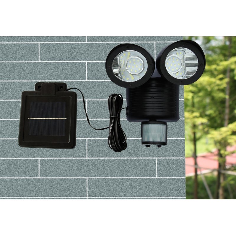 Lampa solara de tip decoratiune pentru gradina, , model felinar dublu cu senzor de miscare, alb rece [3]