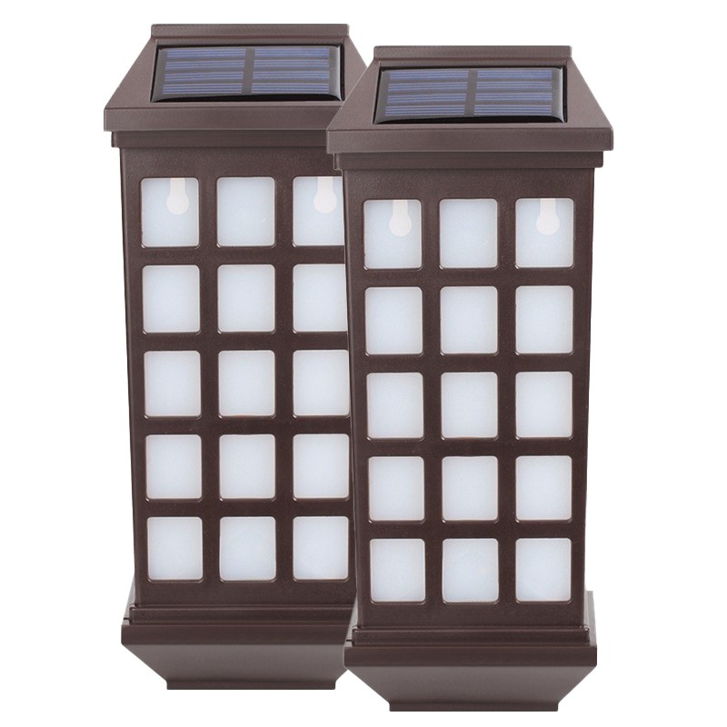 Lampi solare - Lampa solara LED tip Felinar pentru perete , Set din 2 Buc, 23 x 9 cm, 1.2V, ABS, 600mAh, Rezistent la Apa, Tip lumina alb cald, Maro