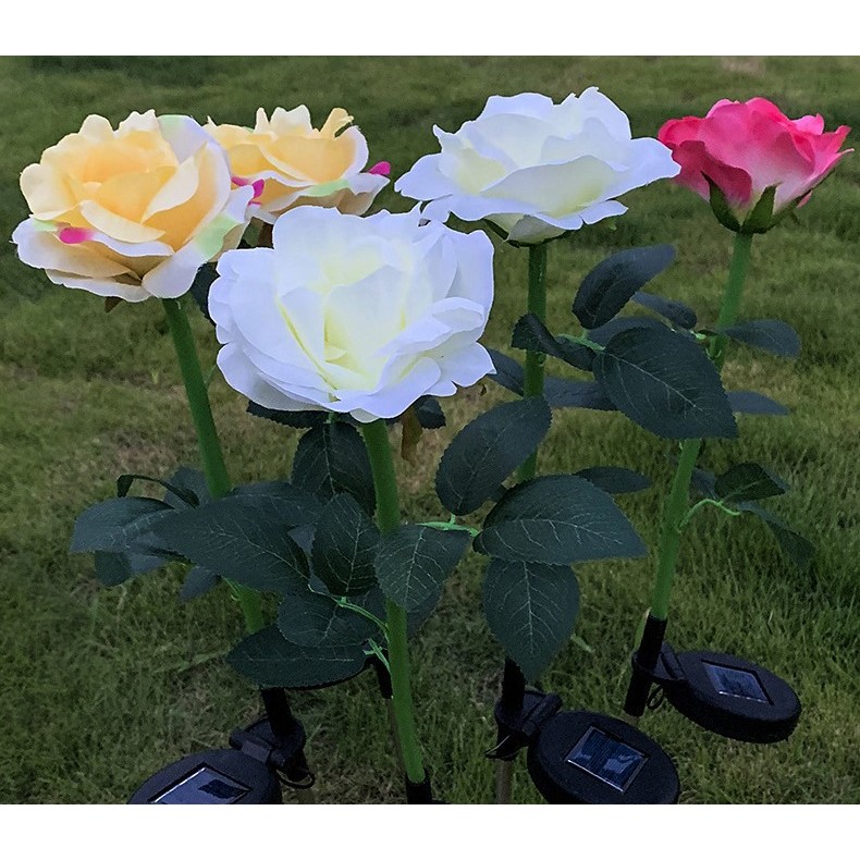 Lampa Solara LED tip Trandafir cu o floare pentru Gradina, Inaltime 75 cm,  [7]