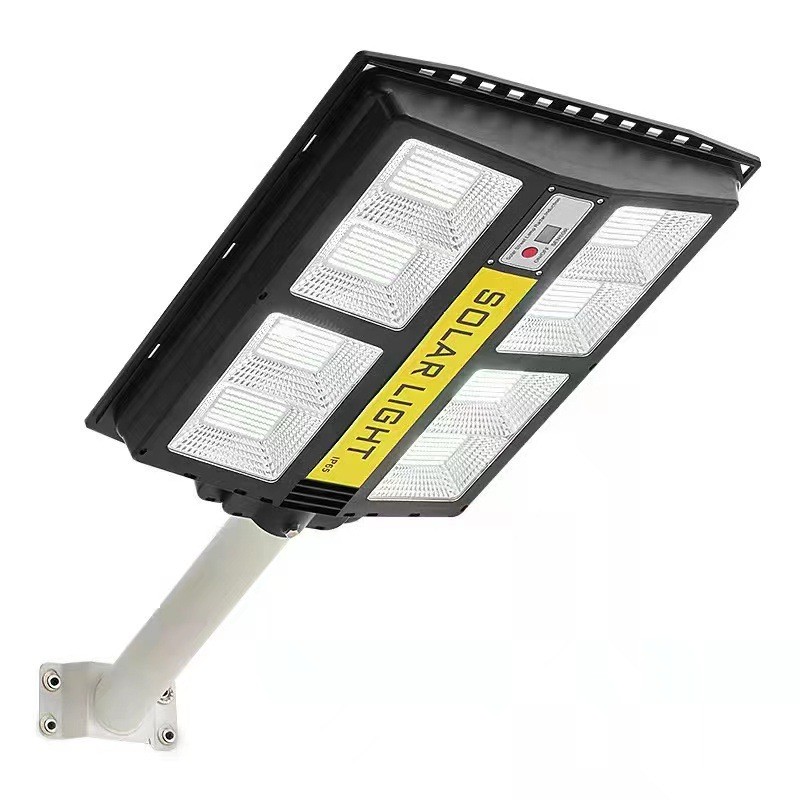 Lampi solare - Lampa solara stradala , cu telecomanda, senzor de miscare si lumina, suport prindere, 720 LED-uri, IP65, ABS, 15AH, 500W, temperatura culoare 6500K, 44.5x34.7x6.6 cm, autonomie 10-12 ore, negru