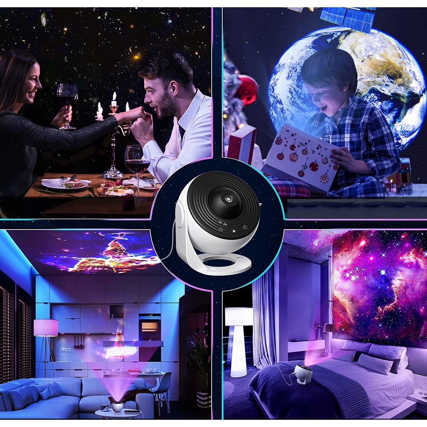 Lampa Tip Proiector Galaxie, , pentru Dormitor, Tematica Cer Instelat, Model Glob, HD, Rotire 360 de Grade, 20 de Imagini, Incarcare USB, 10 W, 15x15 cm, Alb Negru [5]