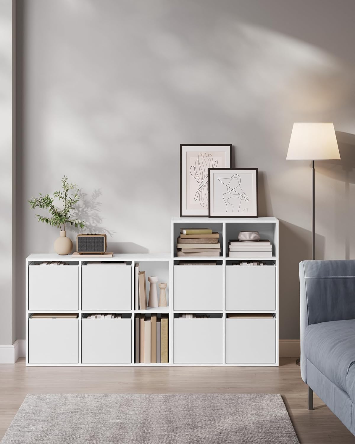 SONGMICS Etajera 6 compartimente, 4 sertare textile, PAL si MDF, 27x83x92 cm, alb [4]