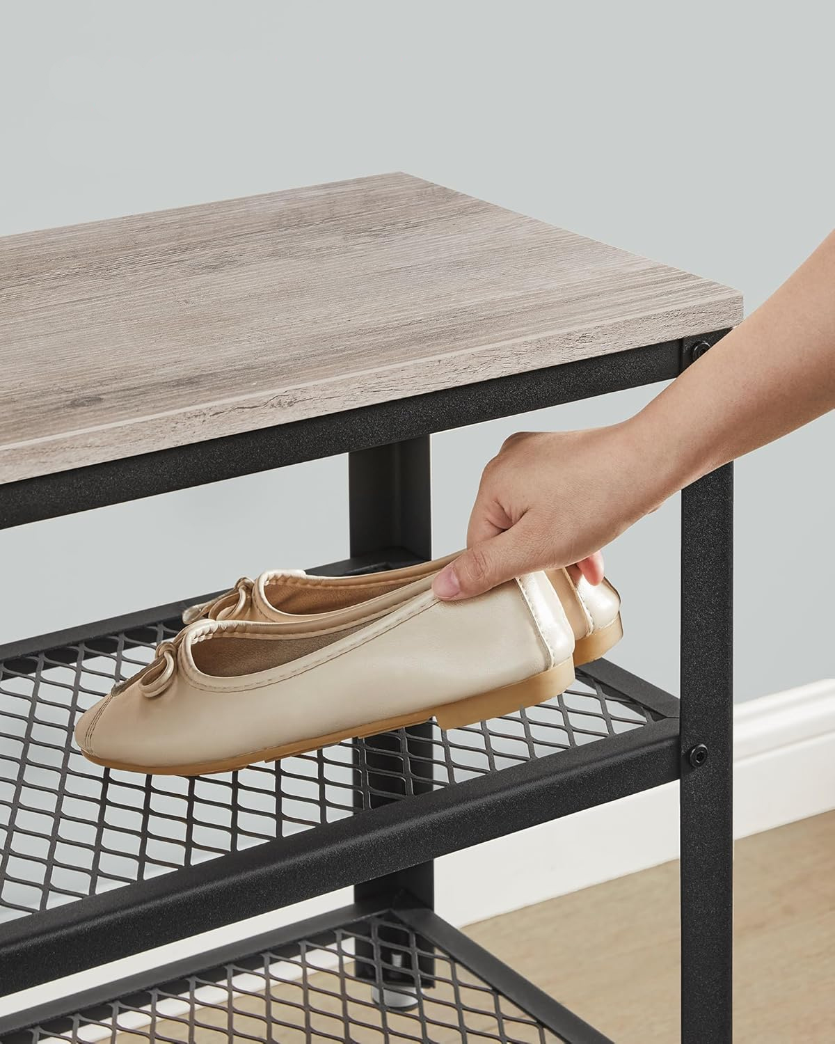 VASAGLE Raft pentru pantofi cu 2 polite, 100x30x45cm, otel, stil industrial, gri [5]