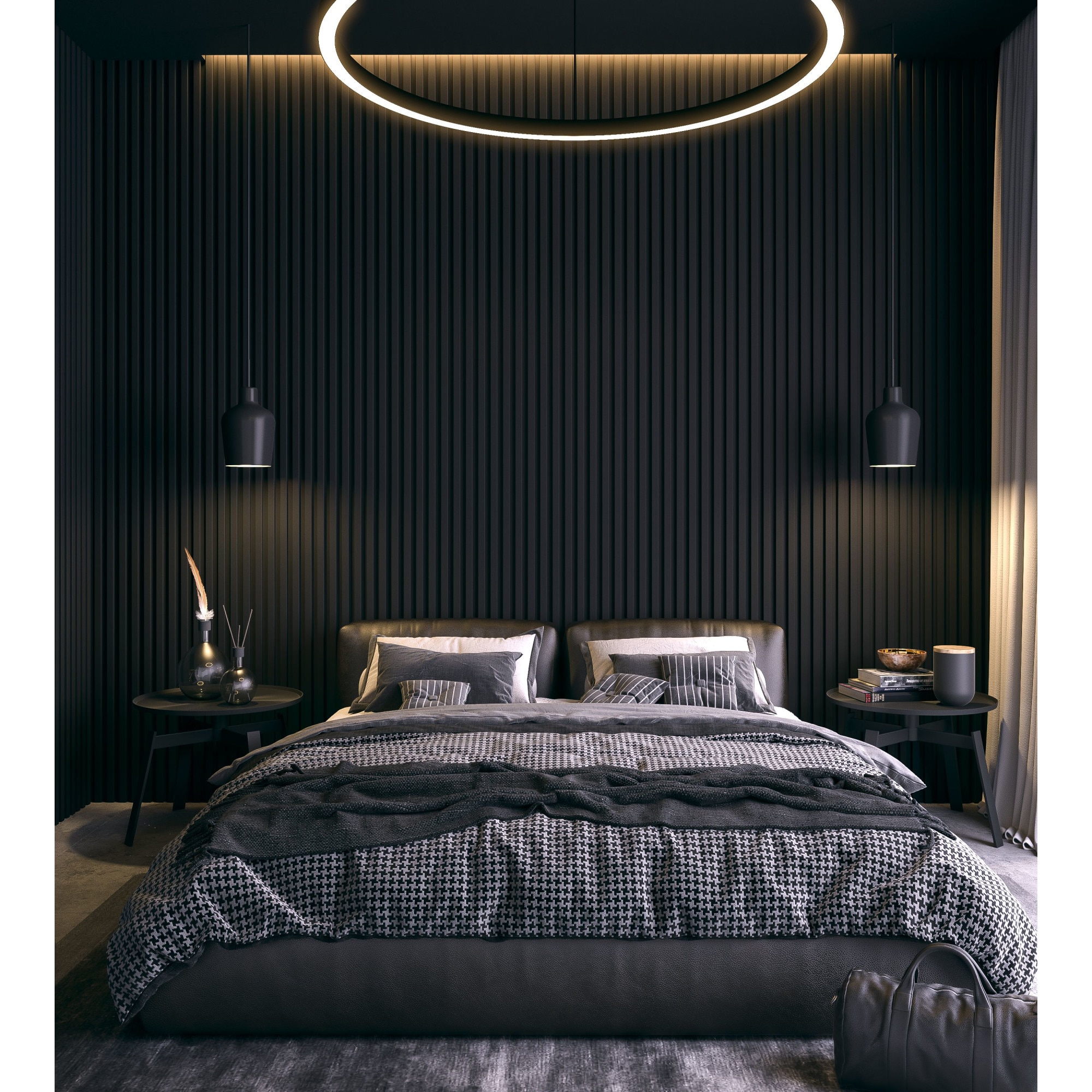 Riflaj MDF decorativ LDA PREMIUM de tip Panou Acustic, Negru, 260x40 cm [5]