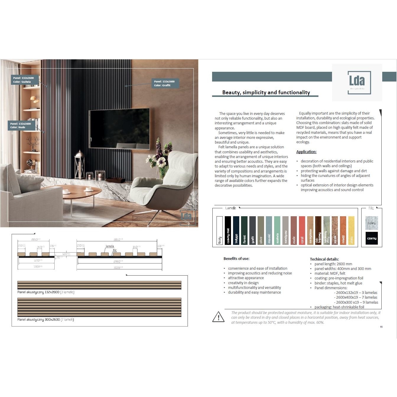 Riflaj MDF decorativ LDA PREMIUM de tip Panou Acoustic, Stejar Natur Saragossa, 260x40 cm [13]