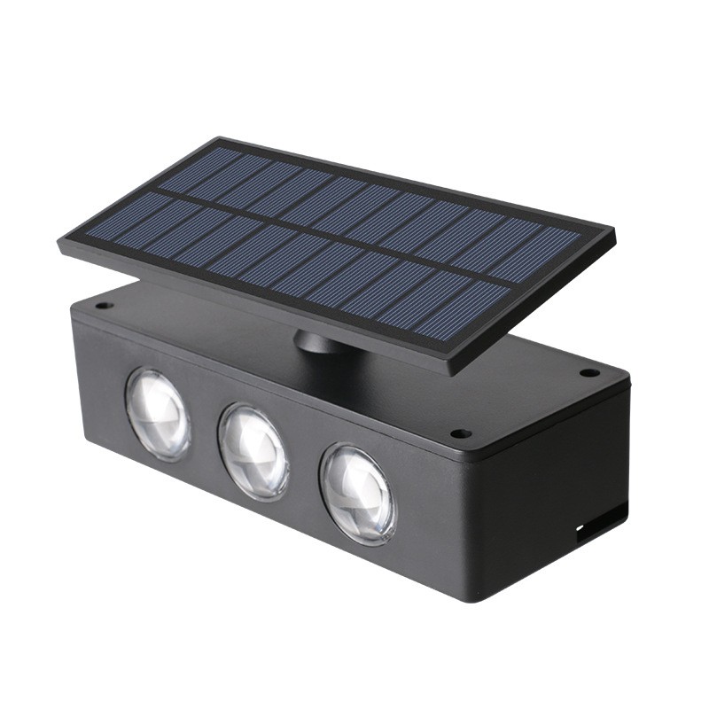 Lampi solare - Lampa solara LED bidirectionala , cu panou ajustabil, comutator culoare lumina, pentru perete, scari, gradina, terasa, 16 x 6.5 cm, 6 LED-uri, material ABS, baterie 3.7 V, 1200mah, multicolor