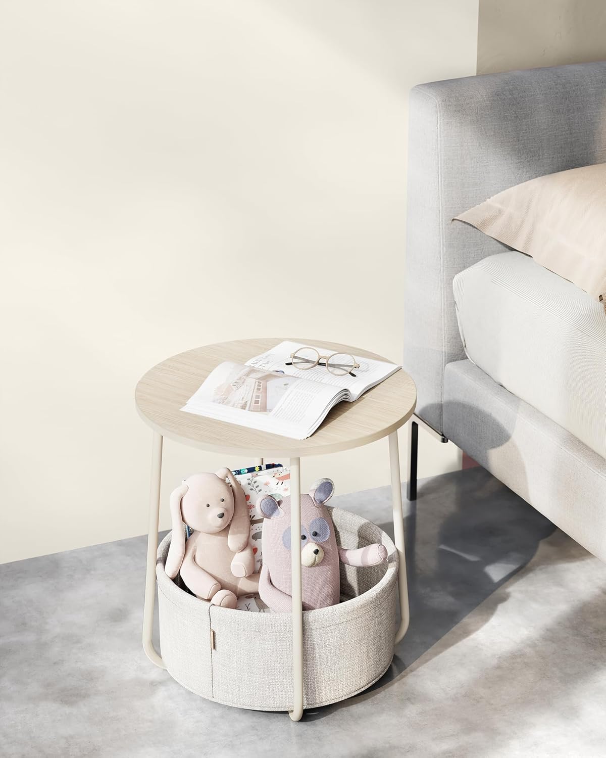 VASAGLE Masuta de cafea rotunda cu cos de stofa, stil modern, 45x50cm, bej [3]