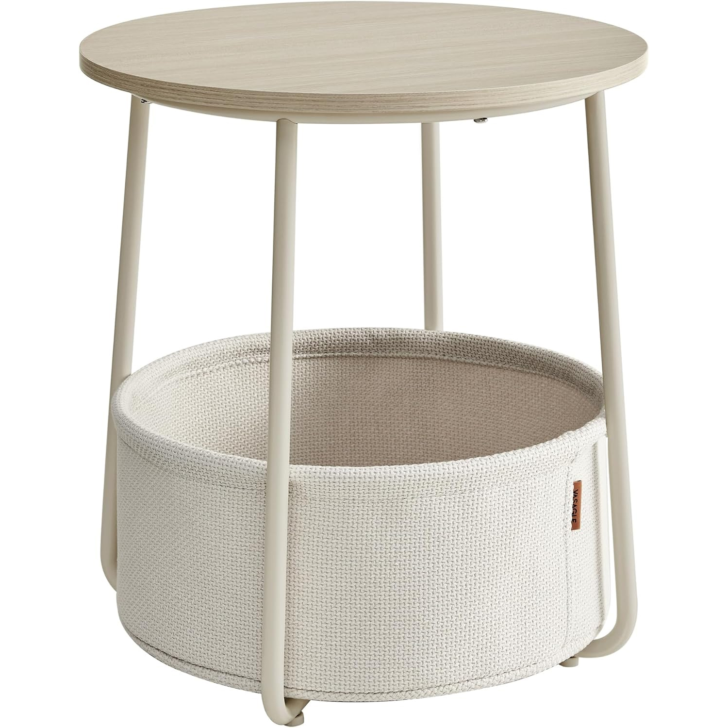 Mese cafea si decorative - VASAGLE Masuta de cafea rotunda cu cos de stofa, stil modern, 45x50cm, bej
