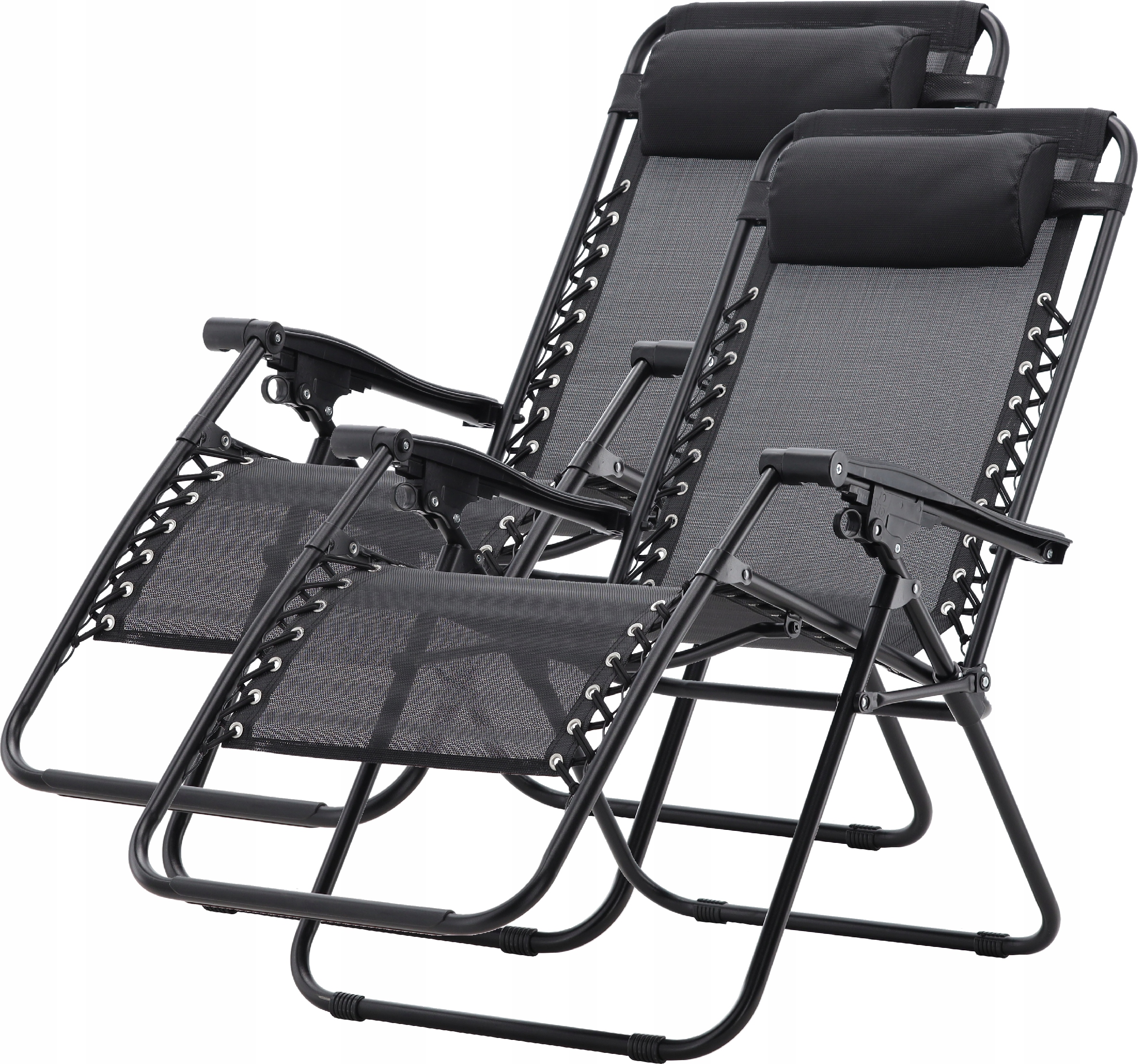 Set 2 sezlonguri pliabile 90x65x110 cm cu masuta 50x50x50 cm, textilene si cadru metalic, negru [3]