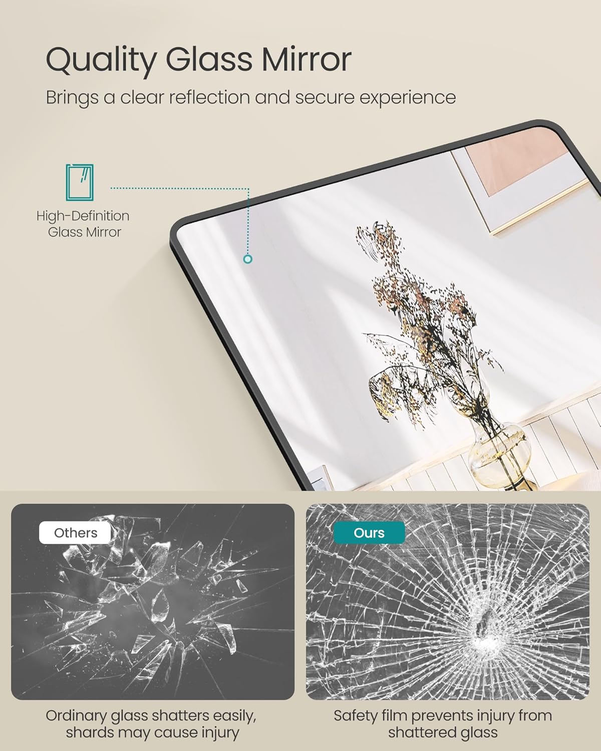 SONGMICS Oglinda podea 160x50 cm, sticla securizata, cadru aluminiu, negru [5]