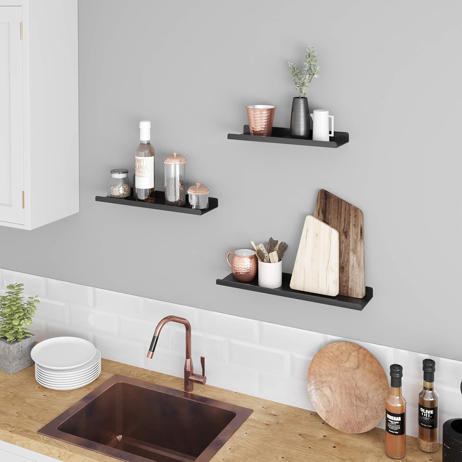 SONGMICS Set 3 rafturi perete metalice, montaj suspendat, stil industrial, 40x10x2,5 cm, negru [6]