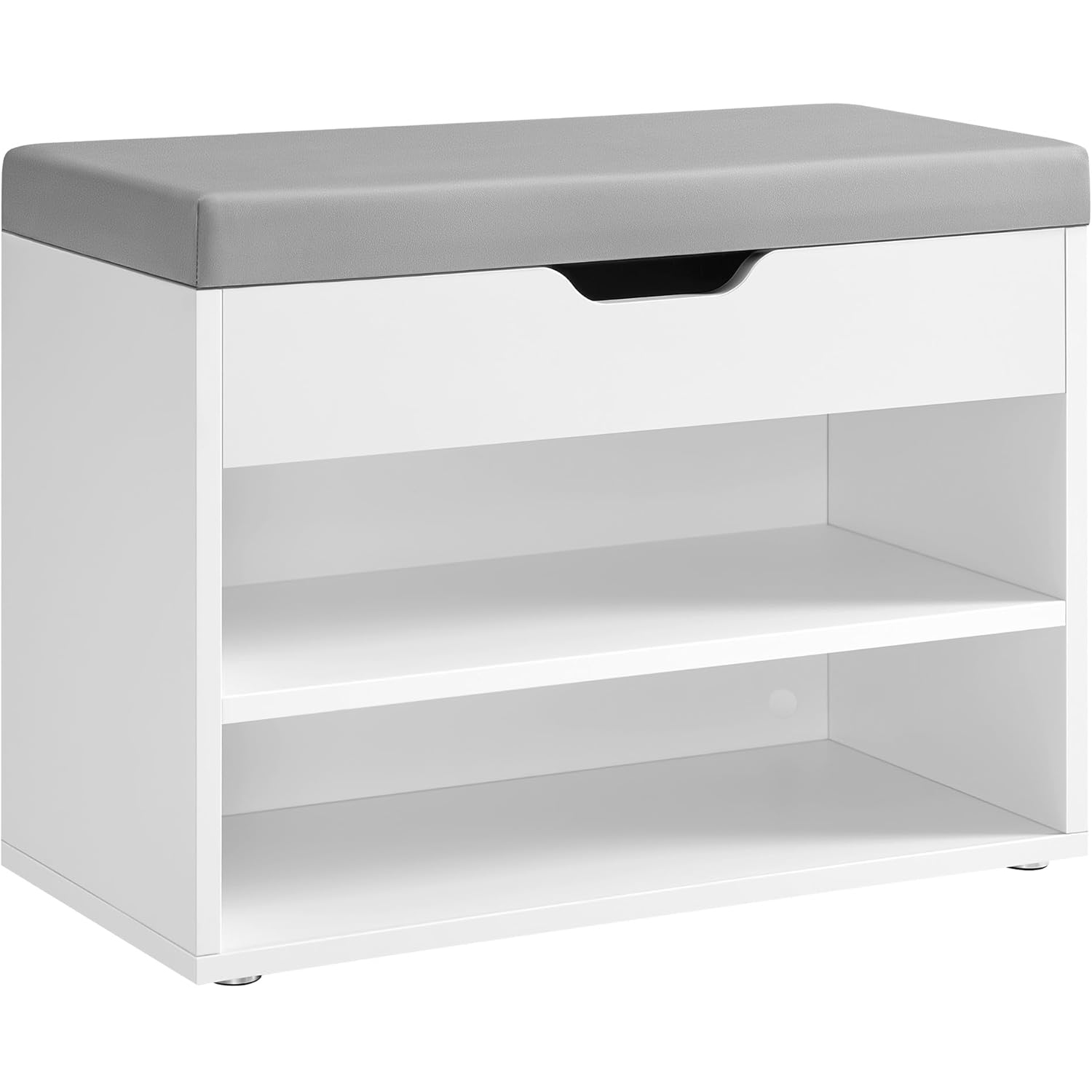 MOBILIER - VASAGLE Pantofar cu bancheta tapitata, 3 compartimente, PAL si sezut din PU, 60x30x44 cm, alb