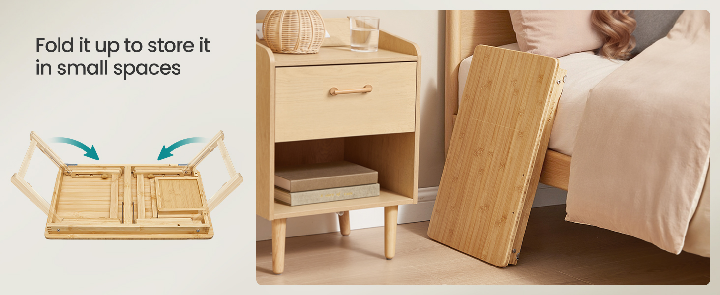 SONGMICS Masuta laptop sau mic dejun, din bambus, reglabila pe inaltime si unghi, cu sertar lateral, 68x35x22-32 cm, natural [11]