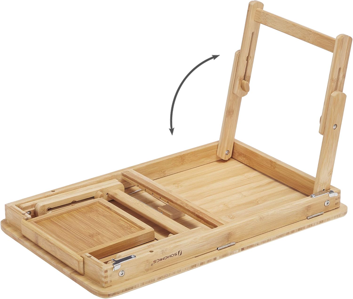SONGMICS Masuta laptop sau mic dejun, din bambus, reglabila pe inaltime si unghi, cu sertar lateral, 68x35x22-32 cm, natural [6]