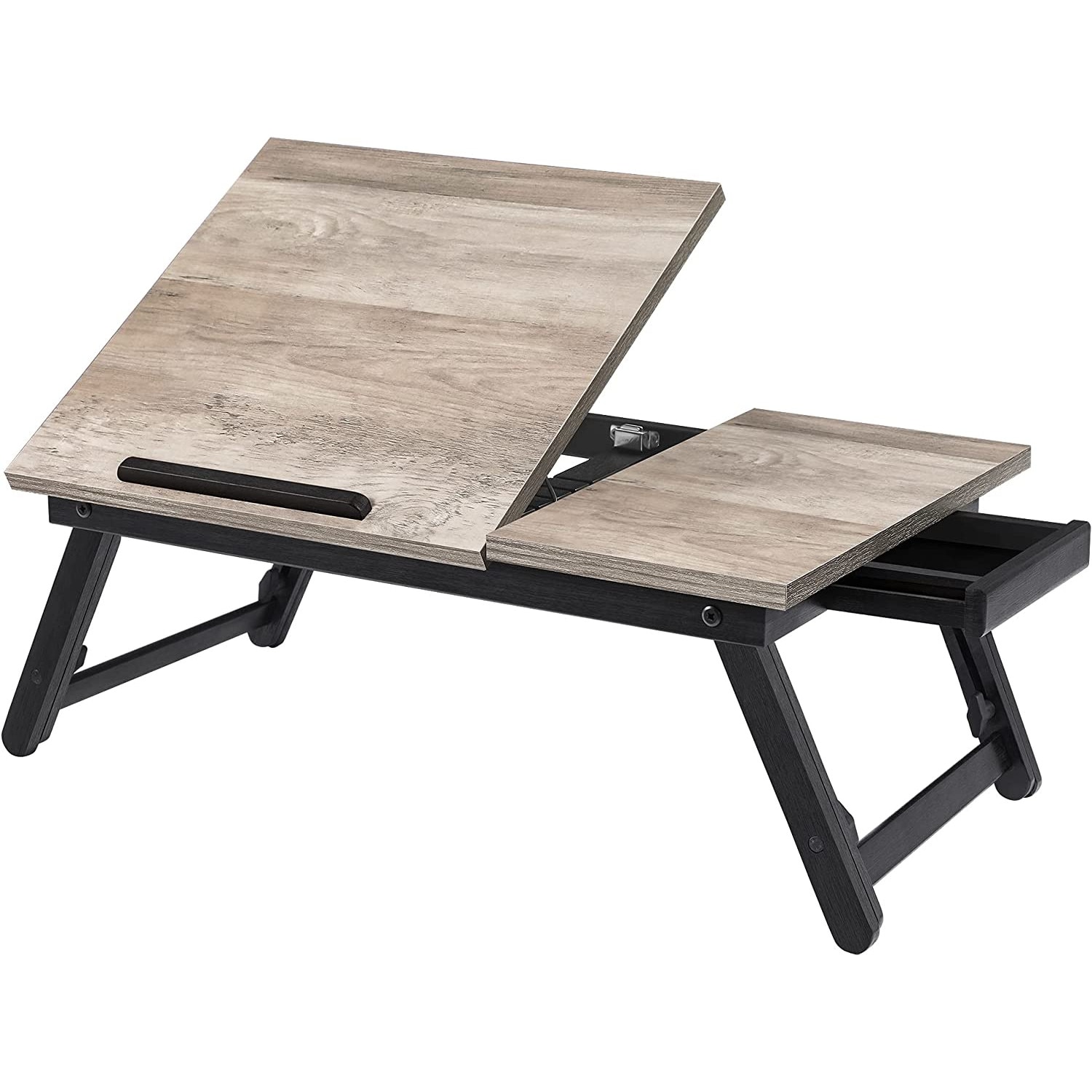 Dormitor - SONGMICS Masa laptop sau mic dejun cu picioare pliabile, din bambus, blat reglabil pe unghi si inaltime, 68x35x32 cm