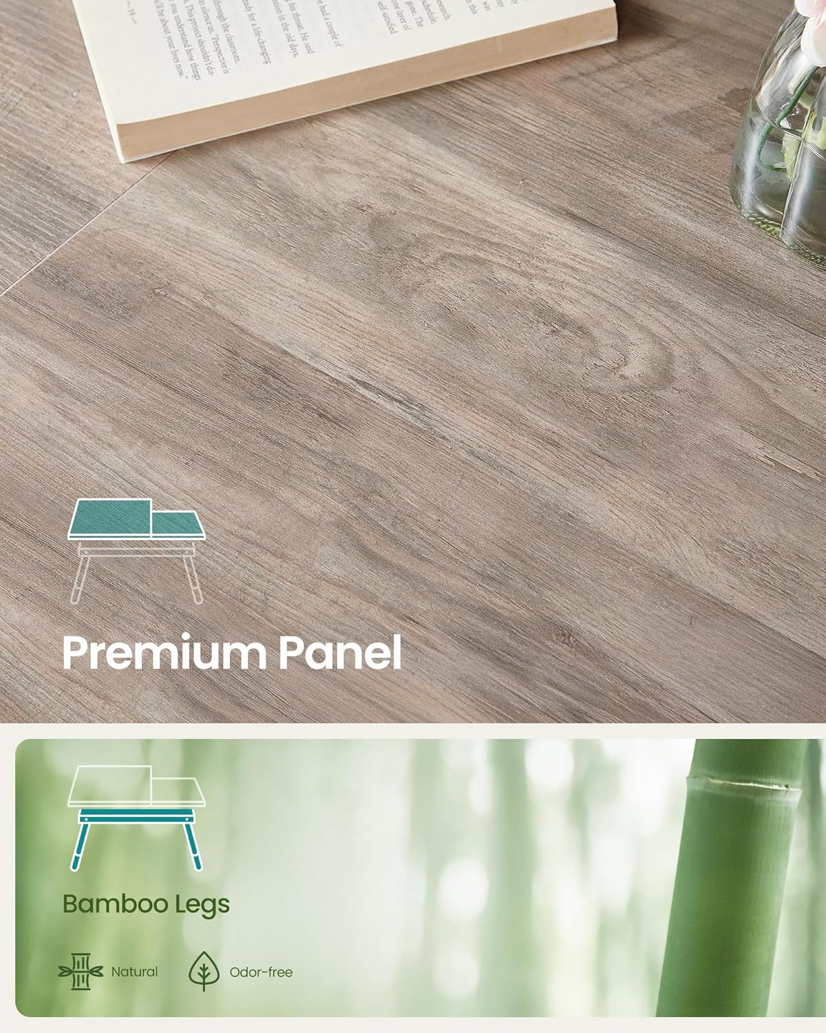 SONGMICS Masa laptop sau mic dejun cu picioare pliabile, din bambus, blat reglabil pe unghi si inaltime, 68x35x32 cm [5]