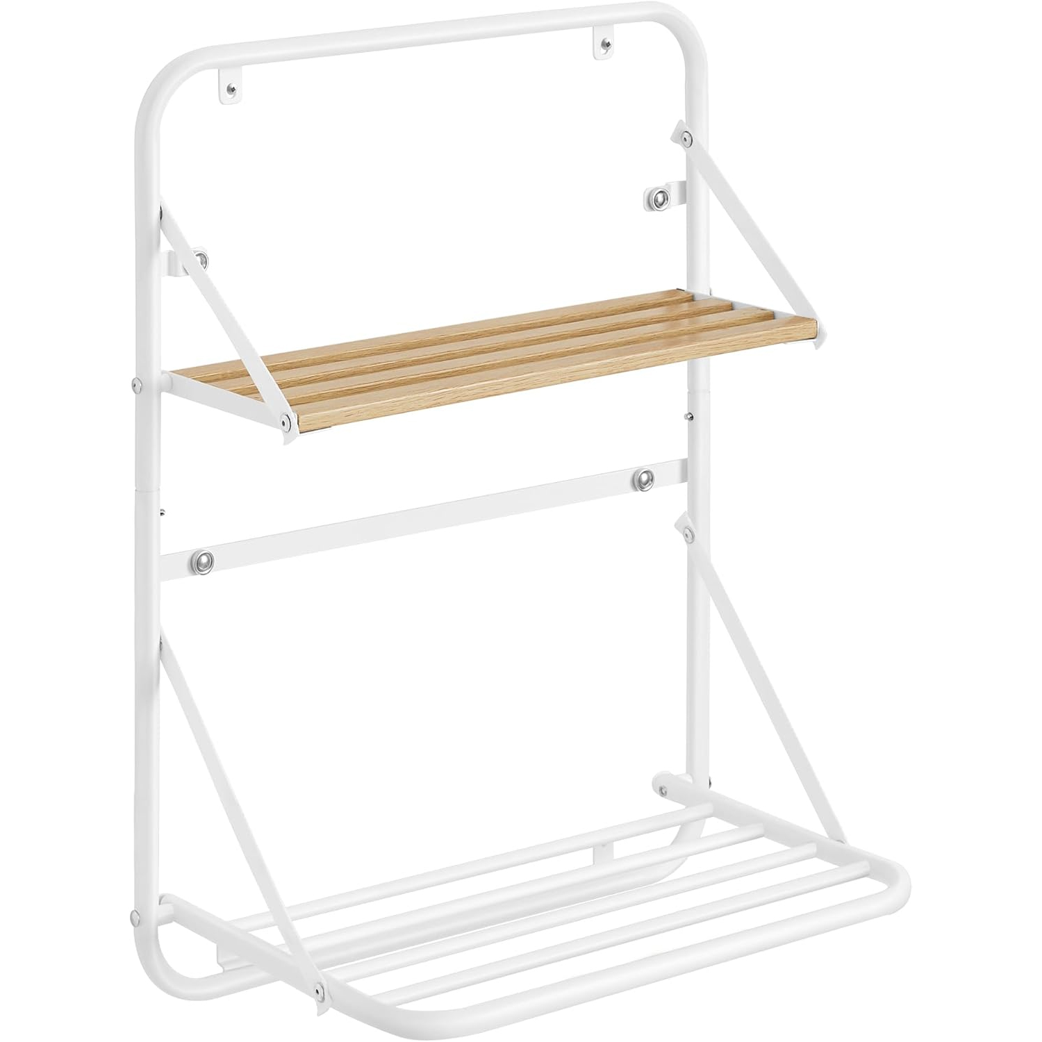 BAIE - SONGMICS Suport prosoape pliabil de perete, cu 5 bare, polita de depozitare, otel, 26x38x56 cm, alb