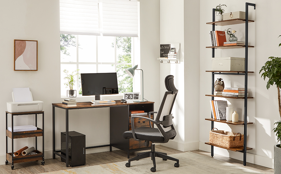 VASAGLE Etajera tip scara 6 rafturi, PAL si cadru metalic, 60x30x205 cm, maro rustic [2]