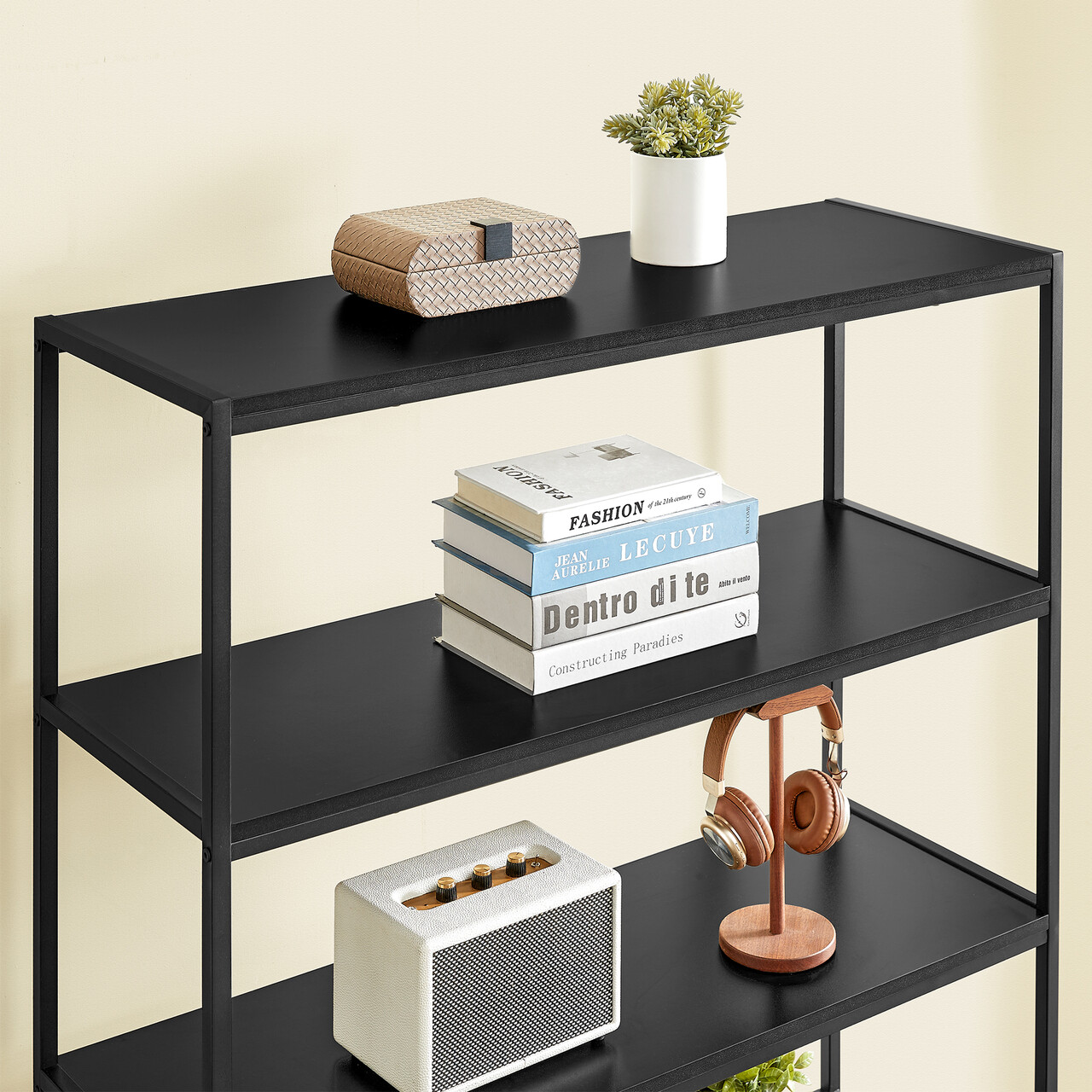 VASAGLE Biblioteca cu 5 rafturi si dulap, rama metalica si finisaj MDF nuc, 100x35x180 cm, negru [6]