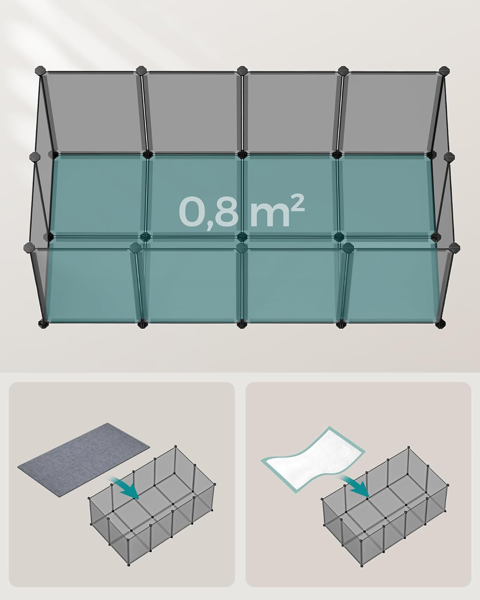 SONGMICS Tarc modular pentru animale mici, ABS, configurabil, 125x63x42 cm, gri [8]