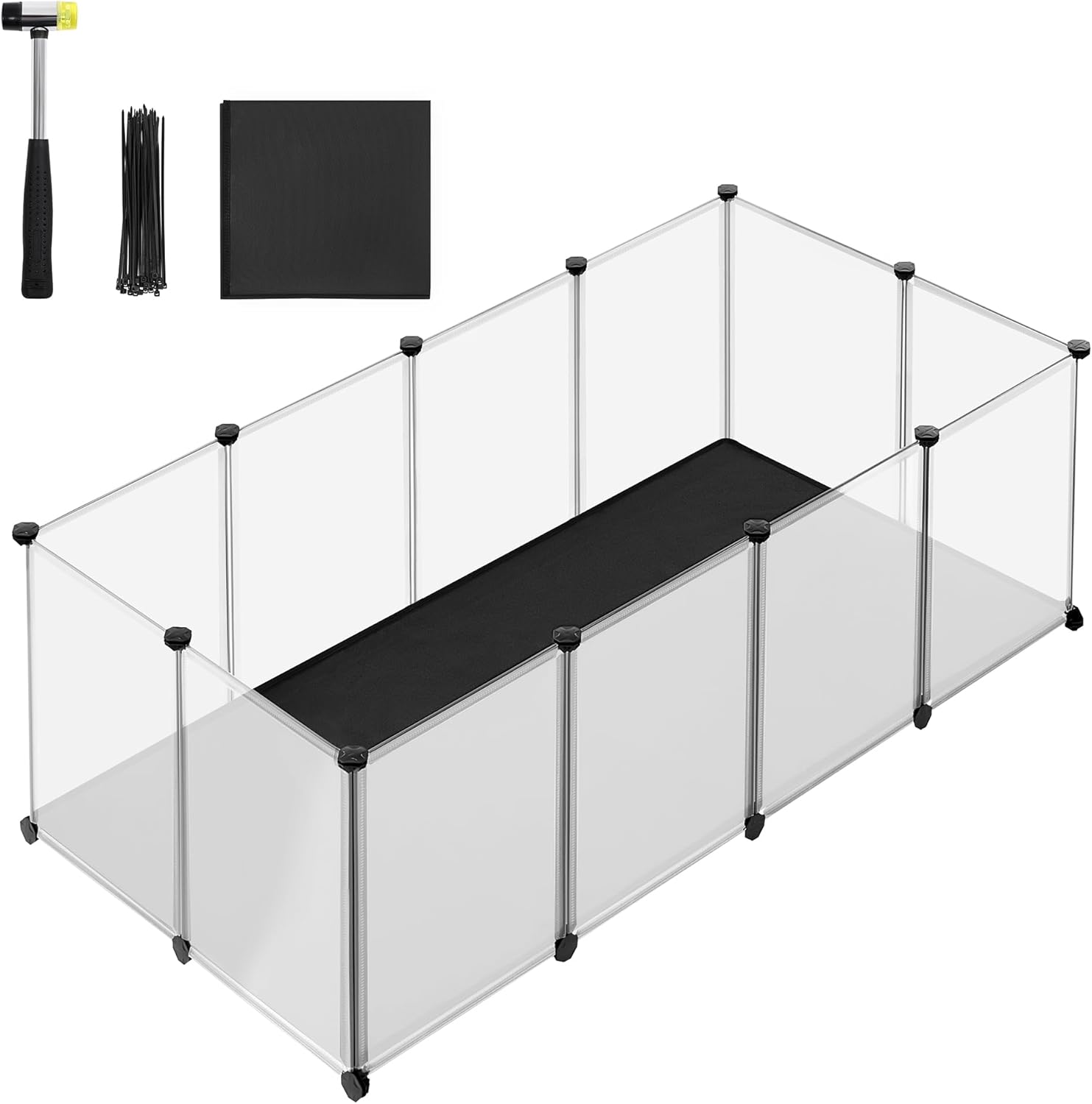 SONGMICS Tarc animale mici modular cu placi de baza si covoras impermeabil, 145x73x57 cm, transparent [2]