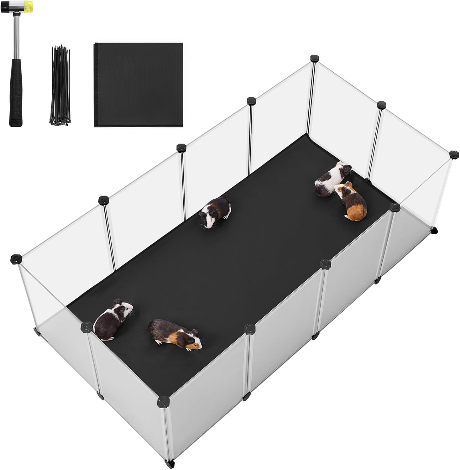 SONGMICS Tarc animale mici modular cu placi de baza si covoras impermeabil, 145x73x57 cm, transparent [3]