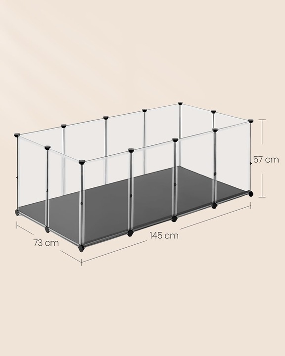 SONGMICS Tarc animale mici modular cu placi de baza si covoras impermeabil, 145x73x57 cm, transparent [7]