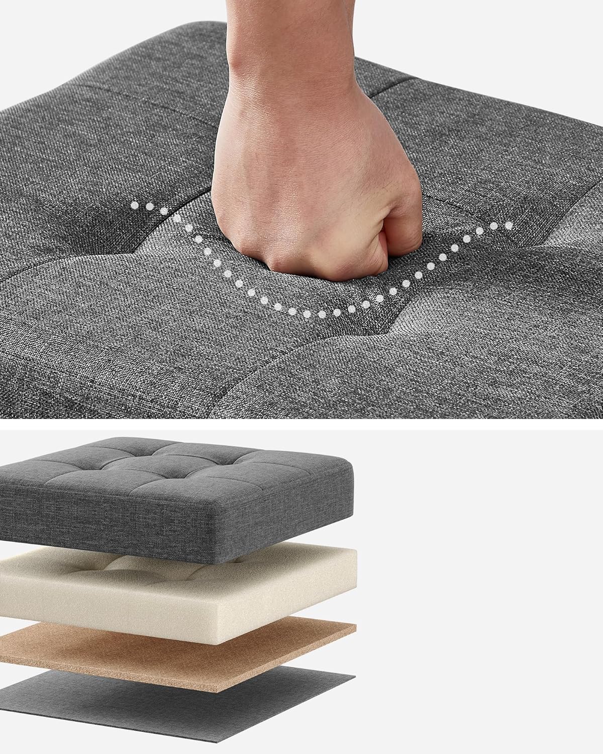 SONGMICS Taburet depozitare pliabil cu picioare din lemn, capitonat cu tesatura tip in, 40x32x34 cm, gri inchis [5]