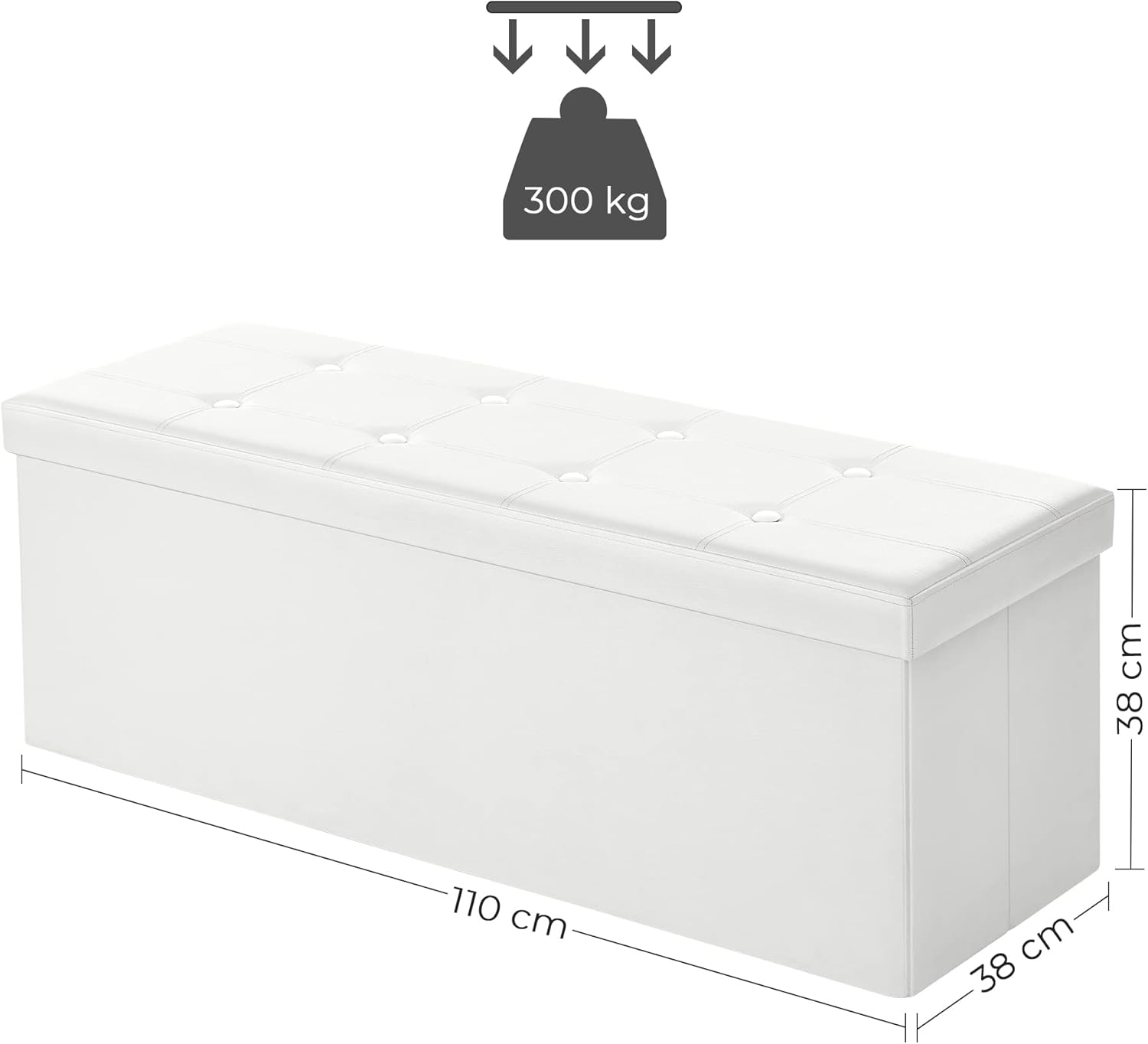 SONGMICS Taburet pliabil cu spatiu de depozitare, 3 locuri, imitatie piele, 110x38x38 cm, alb [2]