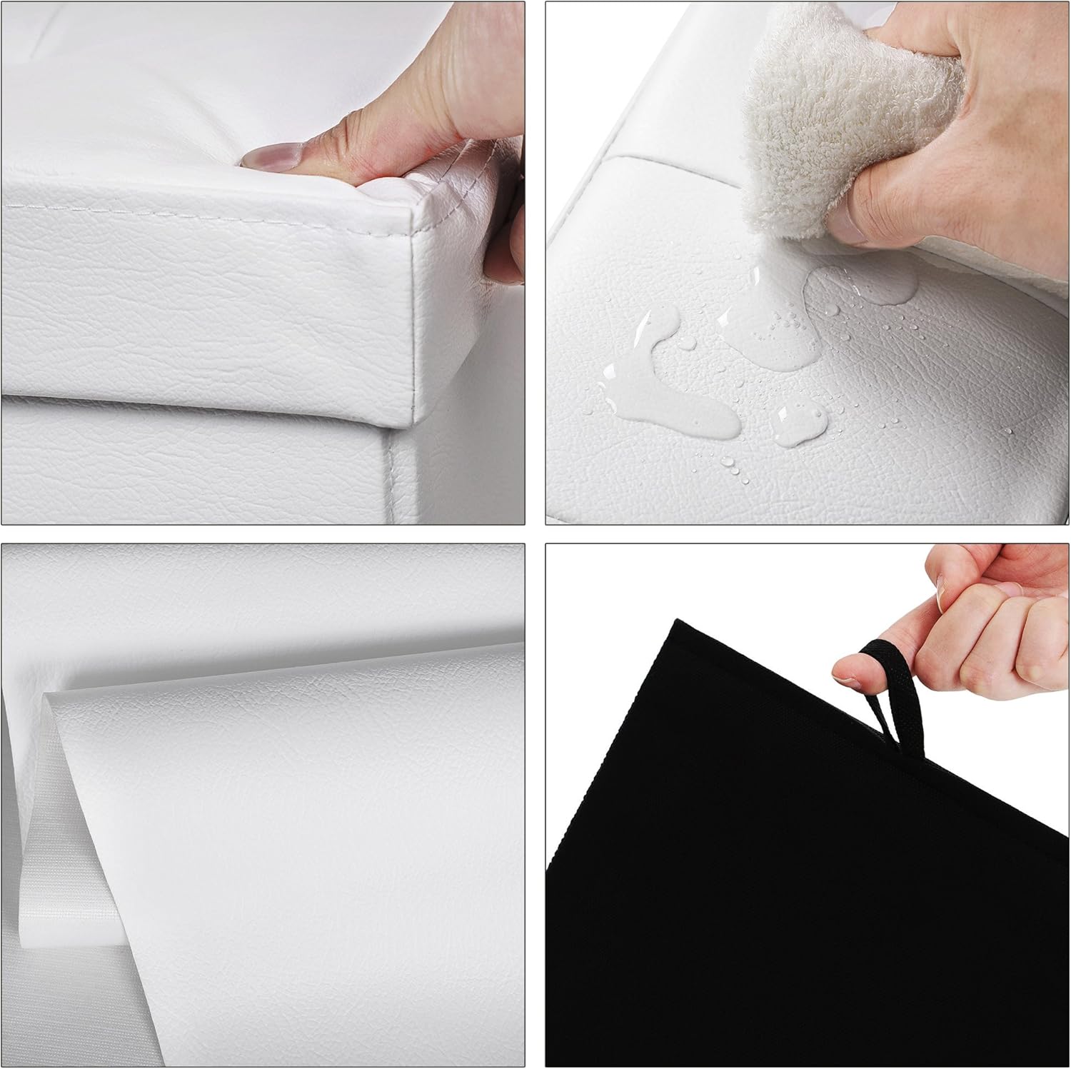 SONGMICS Taburet pliabil cu spatiu de depozitare, 3 locuri, imitatie piele, 110x38x38 cm, alb [3]