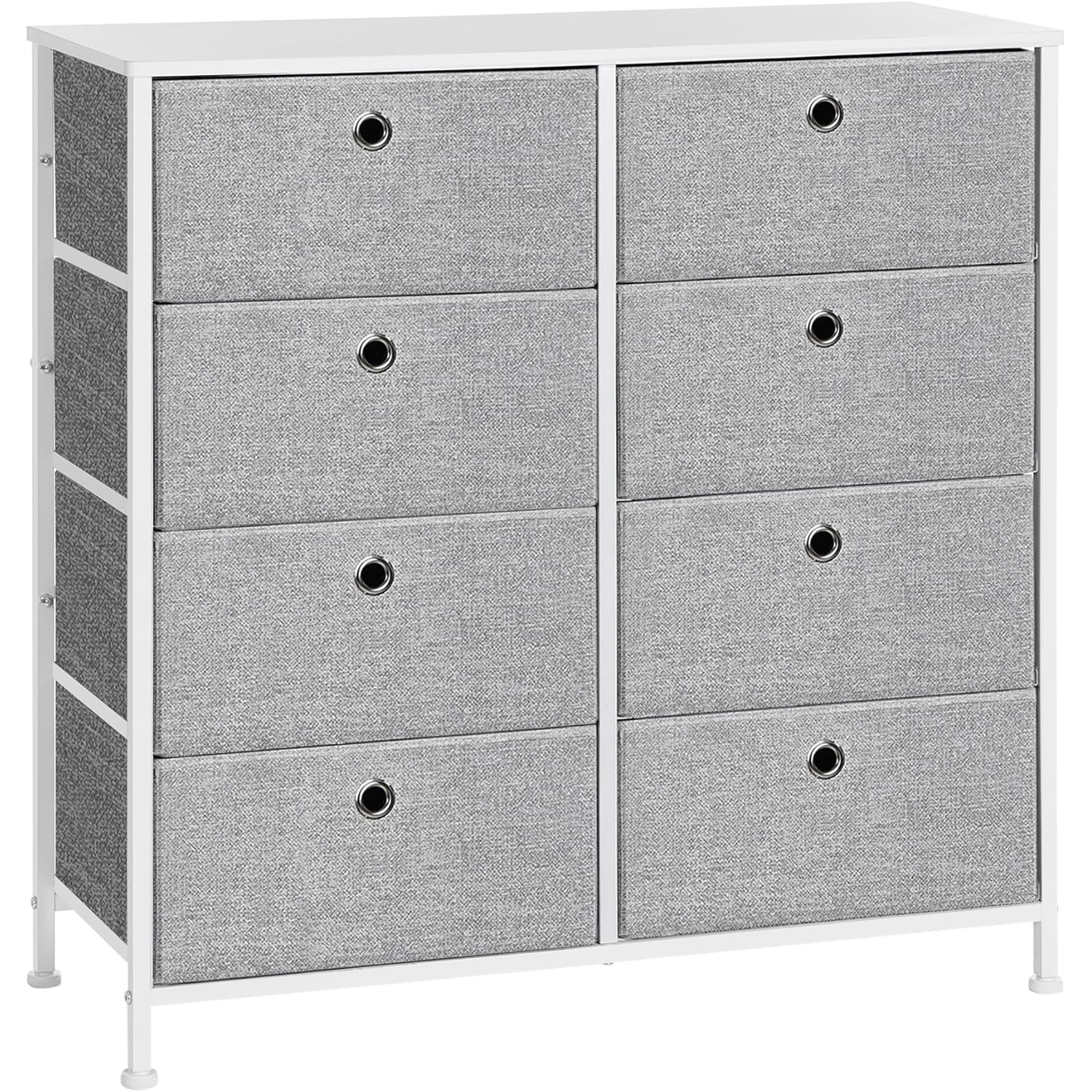 Comode - SONGMICS Comoda cu 8 sertare din material textil, cadru metalic si blat MDF, 80x30x81 cm, gri si alb