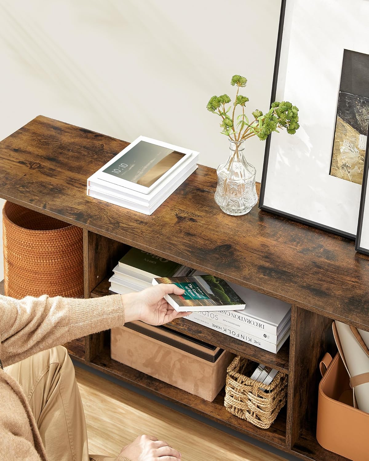 VASAGLE Comoda TV pentru televizoare pana la 65 inch, cadru metal, stil industrial, 147x40x50 cm, maro rustic [4]