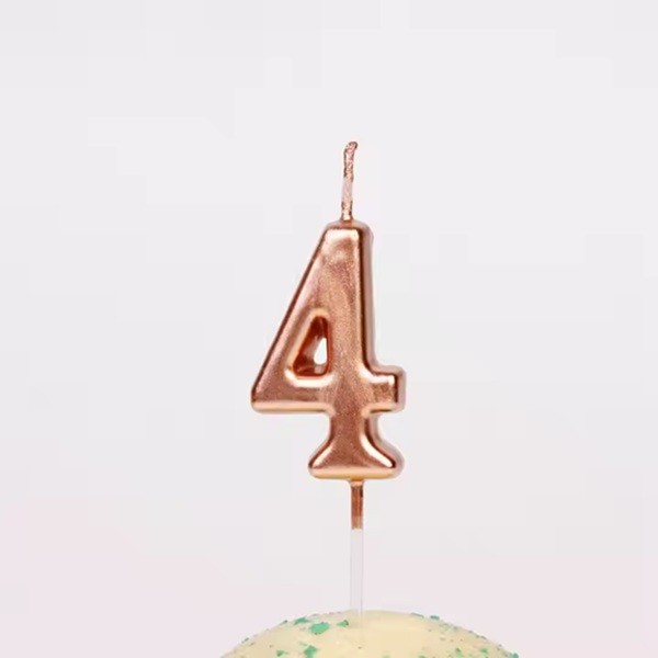 Lumanare de Tort, , Model Cifra 4, Party, 4.5 x 2.5 cm, din Parafina, Rose Gold [3]