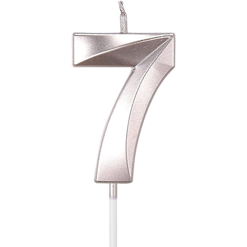 ✨TOATE PRODUSELE✨ - Lumanare Cifra 7, , Model Diamond, 5 x 3.4 cm, Argintiu